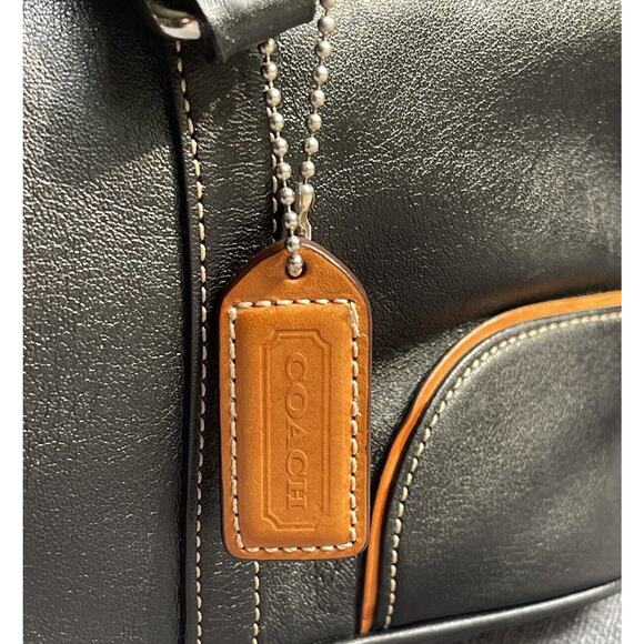 Vintage COACH Hampton 9268 Black Leather Tan Trim Carryall Satchel Y2k - Picture 10 of 16